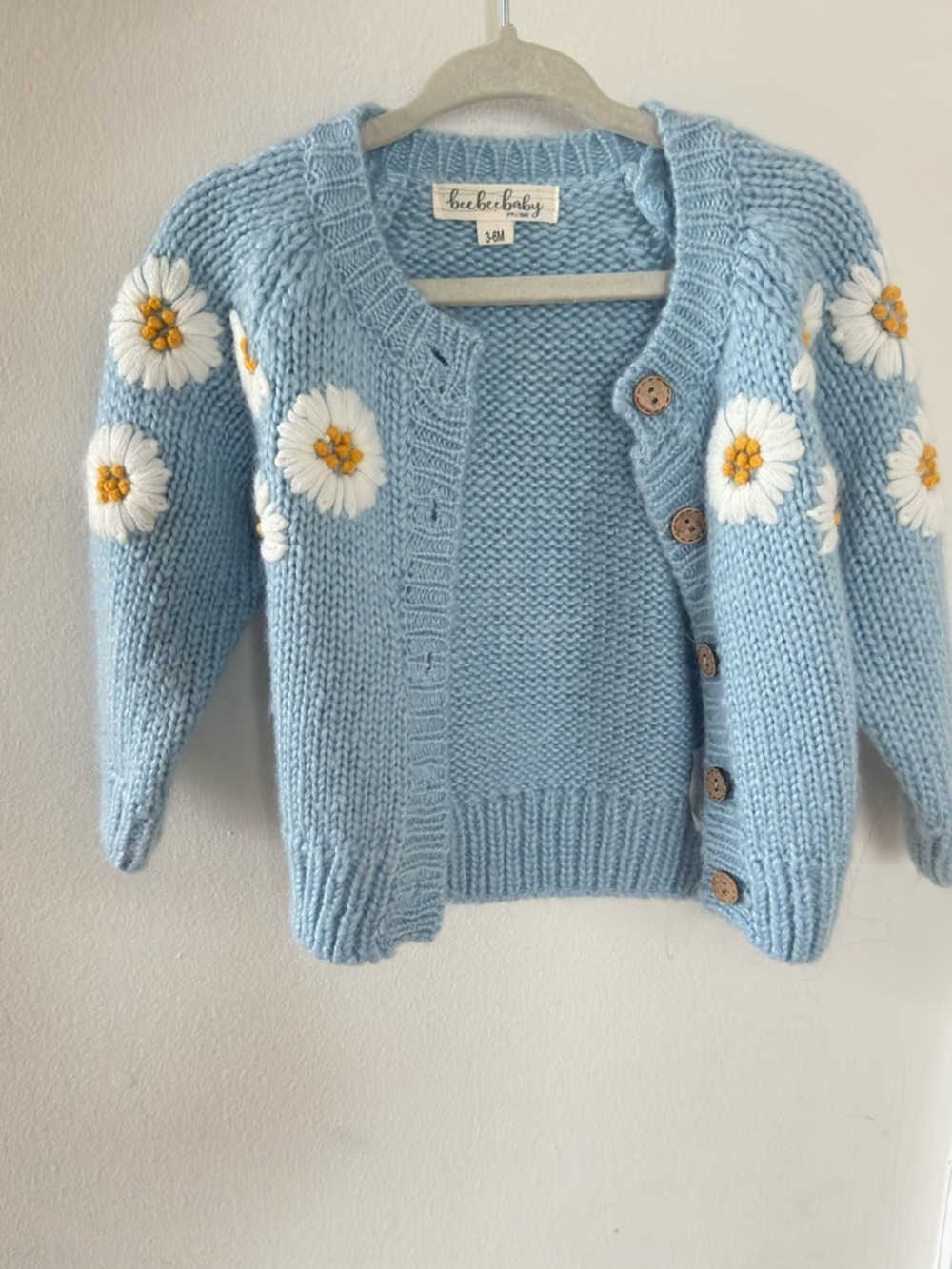 Beebebaby Baby Girl Blue Daisy Knit Cardigan Sweater